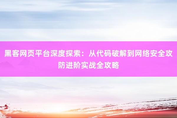 黑客网页平台深度探索：从代码破解到网络安全攻防进阶实战全攻略