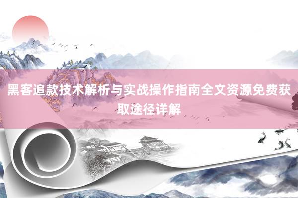 黑客追款技术解析与实战操作指南全文资源免费获取途径详解